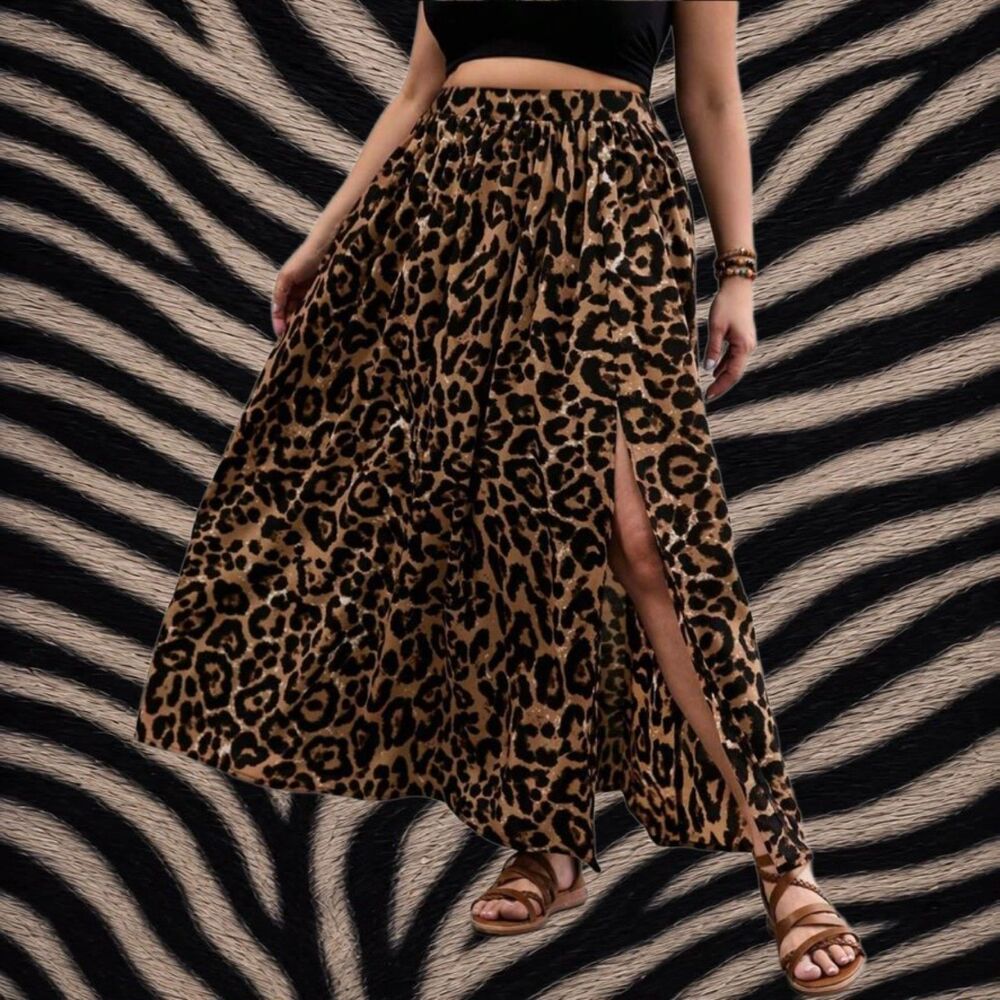 Shein VCAY Leopard Print Maxi Skirt 0XL - 12